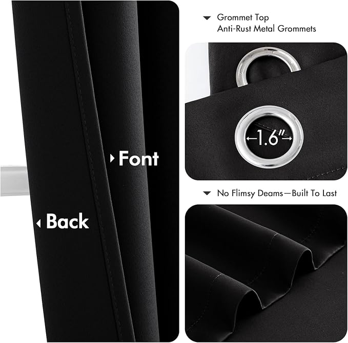 MIULEE Blackout Curtains for Bedroom 2 Panels 40 x 40 Inch Long Black | Thermal - Image 4