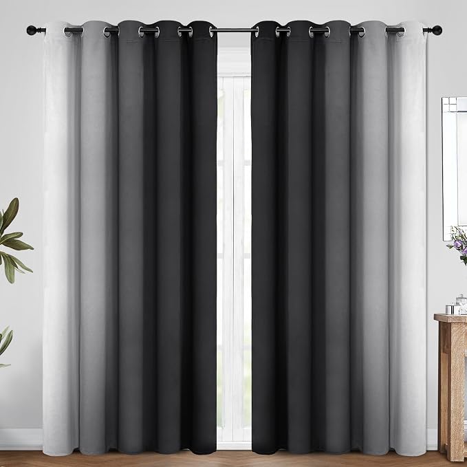 COSVIYA Grommet Ombre Black Room Darkening Curtains 84 inch - Image 2