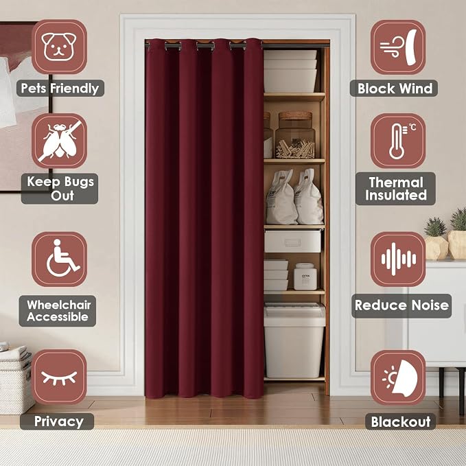 ChrisDowa Room Divider Curtains 80 Inches Long Sliding Door Curtain 1 Panel | - Image 7