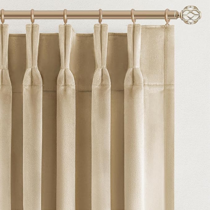 90 Inches Long Velvet Pinch Pleated Curtains by Unknown