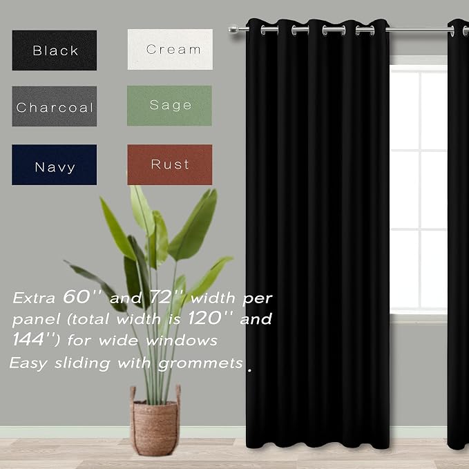 KOUFALL Black Curtains for Bedroom 63 Inch Length x 72 Inches Wide, Room - Image 2