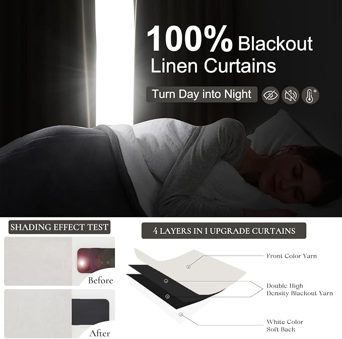 QJmydeco Short Linen Blackout Curtains - Image 2