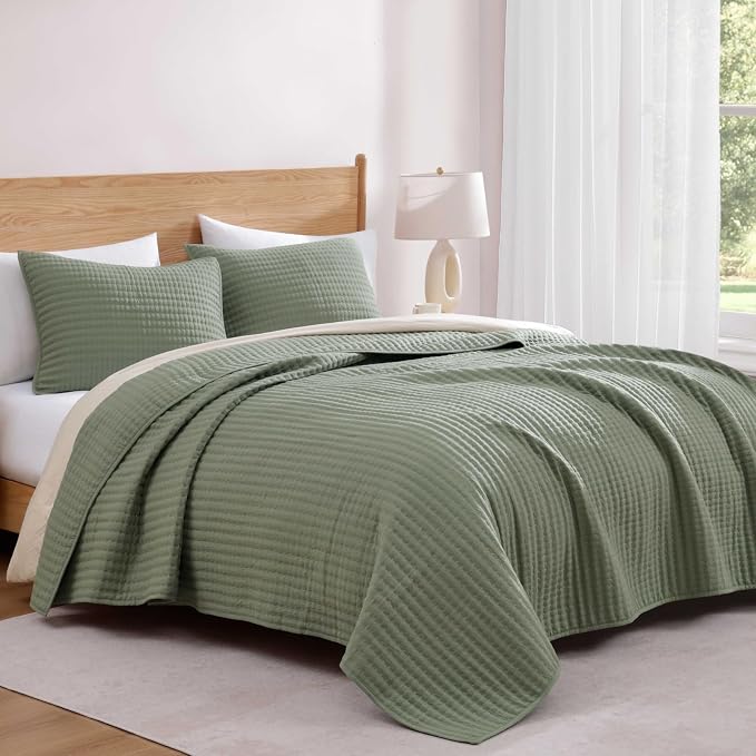 Queen Quilt-Lightweight Bedspreads Sage Green Queen Size Quilt Bedding Set | - Image 2