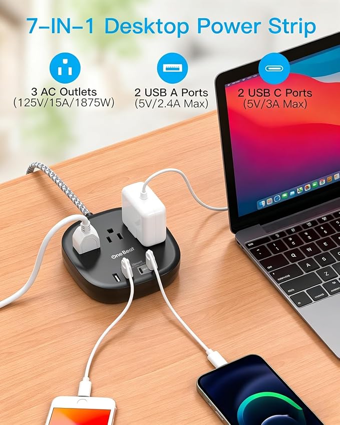 Cruise Ship Travel Essentials, 22.5W/4.5A Flat Plug Power Strip, 3 Outlets 4 - Image 2