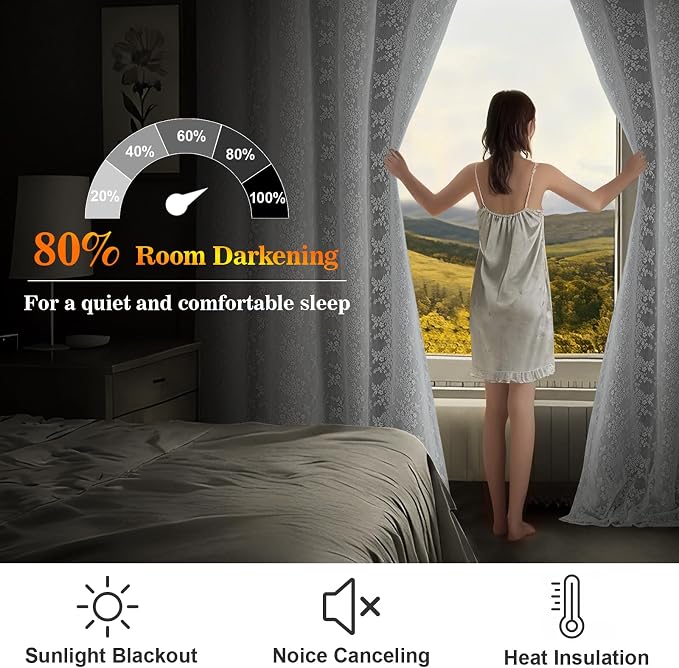 Yinhua Blackout Curtains for Living Room Double Layer Grey Curtains for Bedroom - Image 3