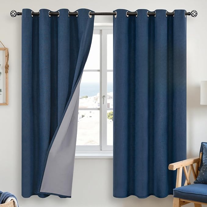 YoungsTex Navy Blue Linen Blackout Curtains by YoungsTex