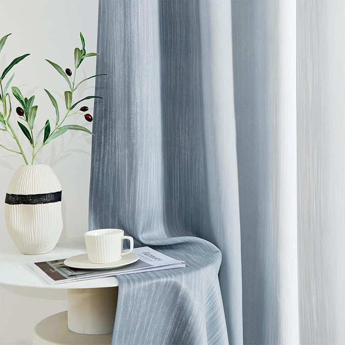 MIULEE Chambray Blue and Greyish White Ombre Blackout Curtains 52Wx90L | Full - Image 8