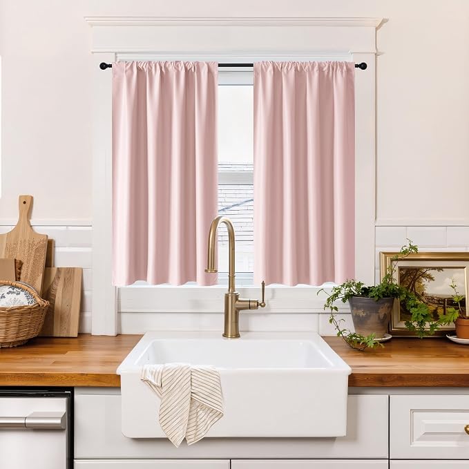 RYB HOME 100% Blackout Basement Curtains 36 inches Long, Heat & UV Blocking | by RYBHOME