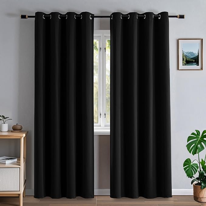 Black Curtains 96 Inches Long for Bedroom, Long Drapes for Living Room Windows by Zyvola
