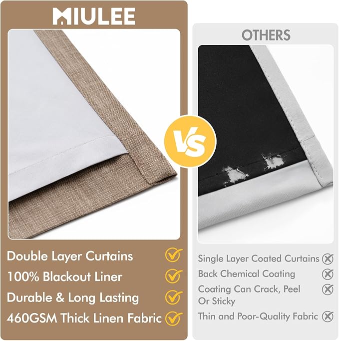 MIULEE Pinch Pleated 100% Blackout Curtains 40"x84" Long Linen 4 Panels Set | - Image 8