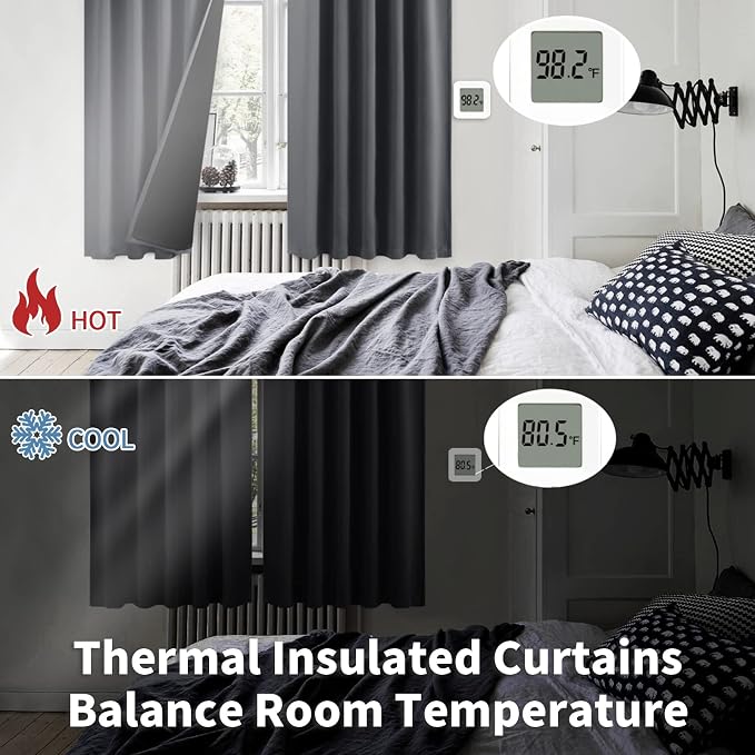 BGment Dark Grey 100% Blackout Curtains - Image 6