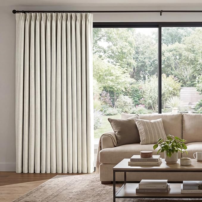 Pinch Pleated Linen Curtains 100% Blackout 95 Inches Long by AUSSPVOCT