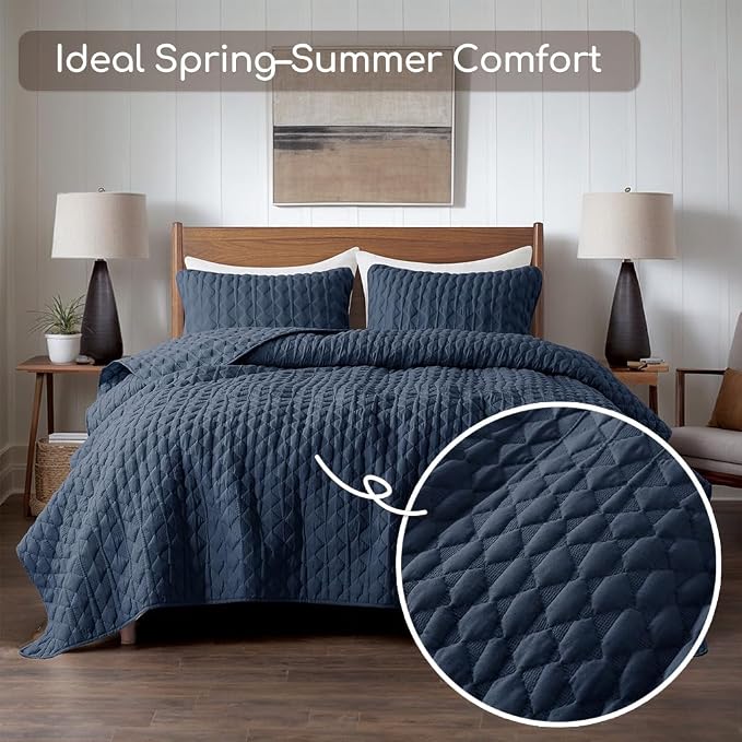 WDCOZY Navy Blue Quilt Queen Size Bedding Sets - Image 2