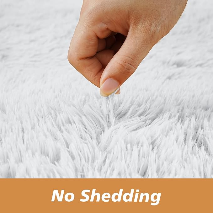 White Round Shag Area Rug for Bedroom, Washable Fuzzy Carpet for Room Boys - Image 5