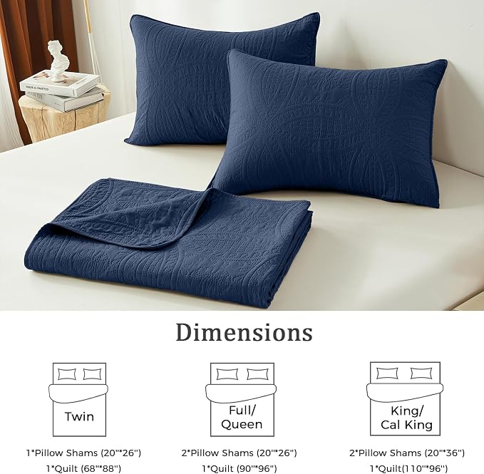 akkialla Navy King/Cal King Quilt Set, Ultrasonic Lightweight Bedspread Coverlet - Image 6