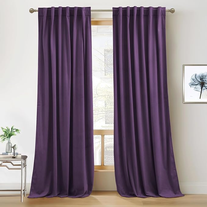 RYB HOME Purple Velvet Blackout Curtains 84 inches by RYBHOME