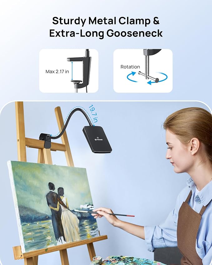 TROND LED Desk Lamp with Clamp, 6000K Daylight, Flexible Gooseneck on Light | - Image 3