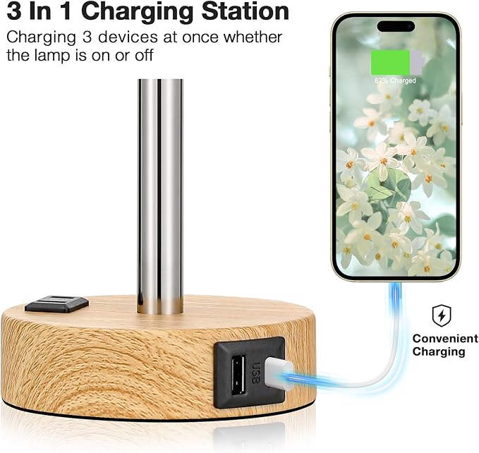 Floral Touch Lamp for Bedroom- 3 Way Dimmable Bedside Lamp USB C A Charging - Image 3