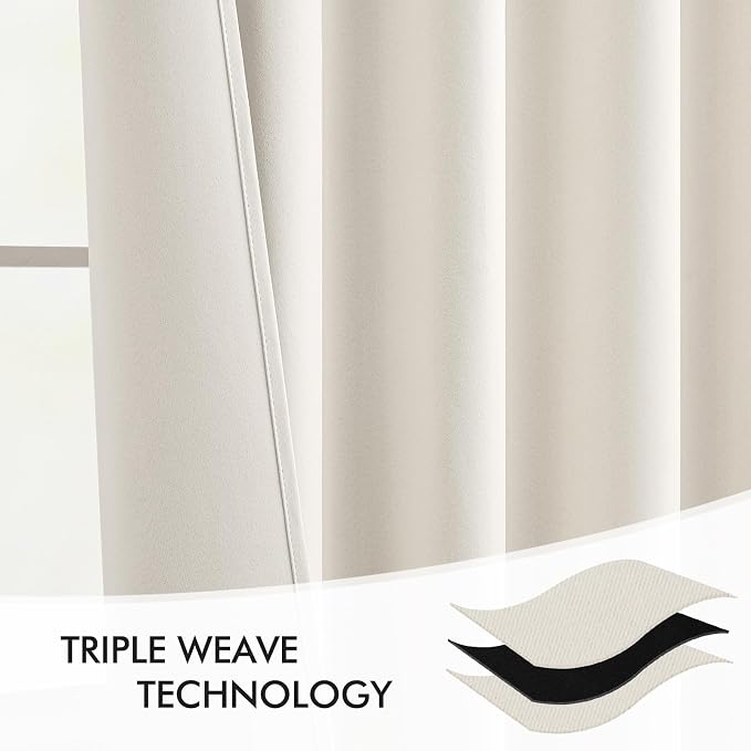 MIULEE Ivory Back Tab Blackout Curtains 52x84 Inch Length 2 Panels Set | Rod - Image 7