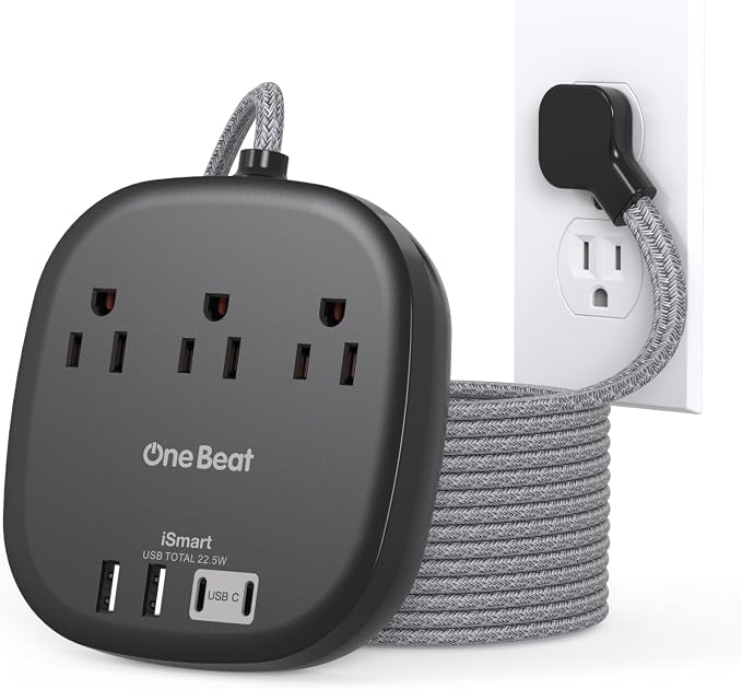 10 Ft Long Extension Cord, 22.5W/4.5A Flat Plug Power Strip, Power Strip No by OneBeat