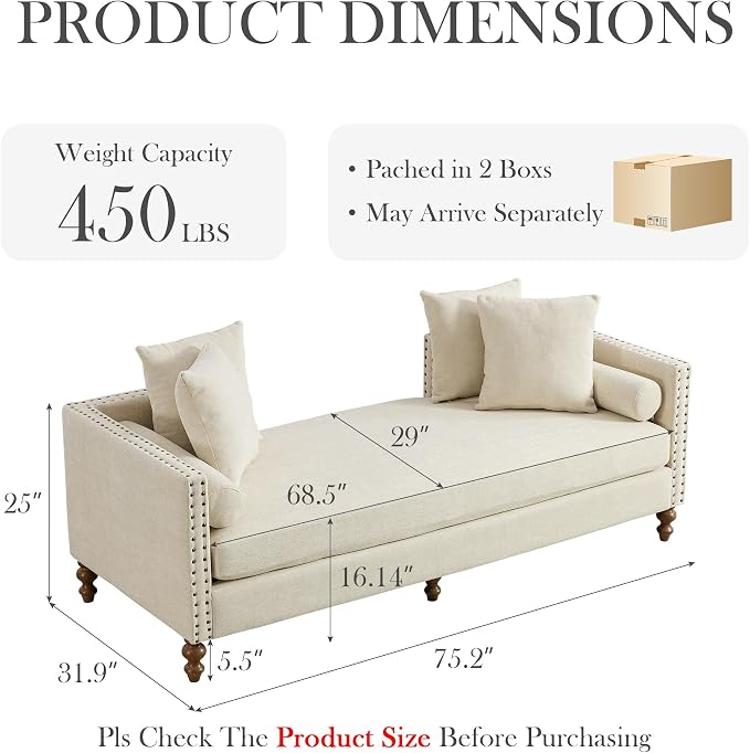 Aoiy & Wifon 75.2" W Mid Century Oversized Chaise Lounge Chair Indoor - Image 2
