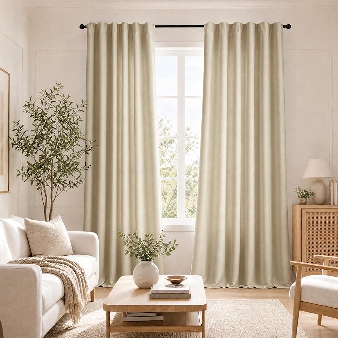 Ivory Velvet Curtains 96 Inch for Bedroom Light Filtering Soundproof | 50% - Image 8