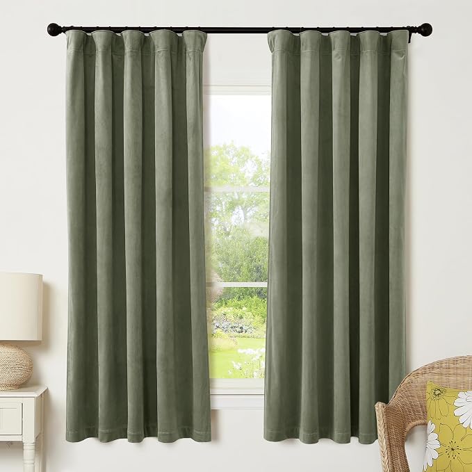 RYB HOME Sage Green Velvet Curtains 72 inches by RYBHOME