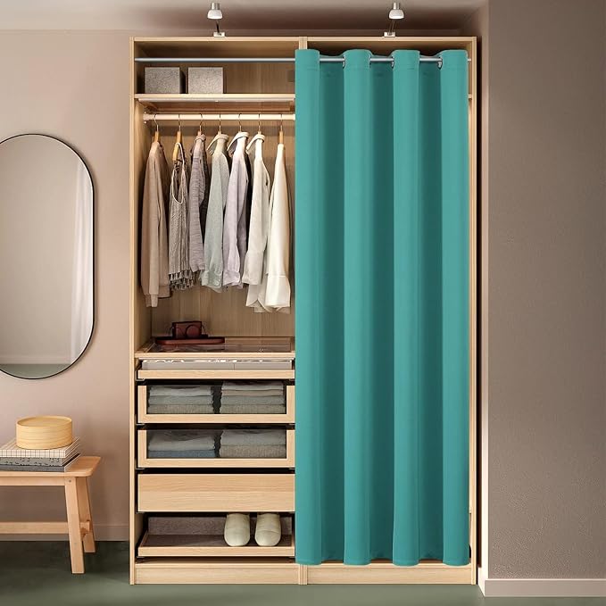 ChrisDowa Blackout Curtains Door Curtain 63 Inch Length Closet Drapes, Teal | - Image 6