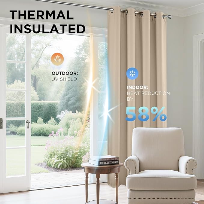 Joydeco Beige Curtains 95 Inches Long 2 Panels Set, Thermal Insulated Long - Image 4