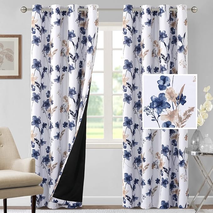 H.VERSAILTEX 100% Blackout Curtains 96 inch Length 2 Panels Set Cattleya Floral by HVERSAILTEX