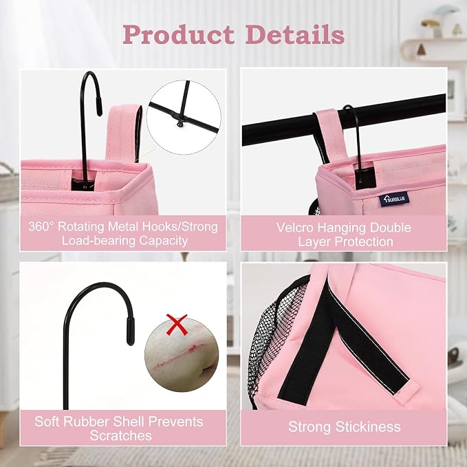 Surblue Bedside Organizer with Hook & Caddy Hanging Storage Bag with Adjustable - Image 5