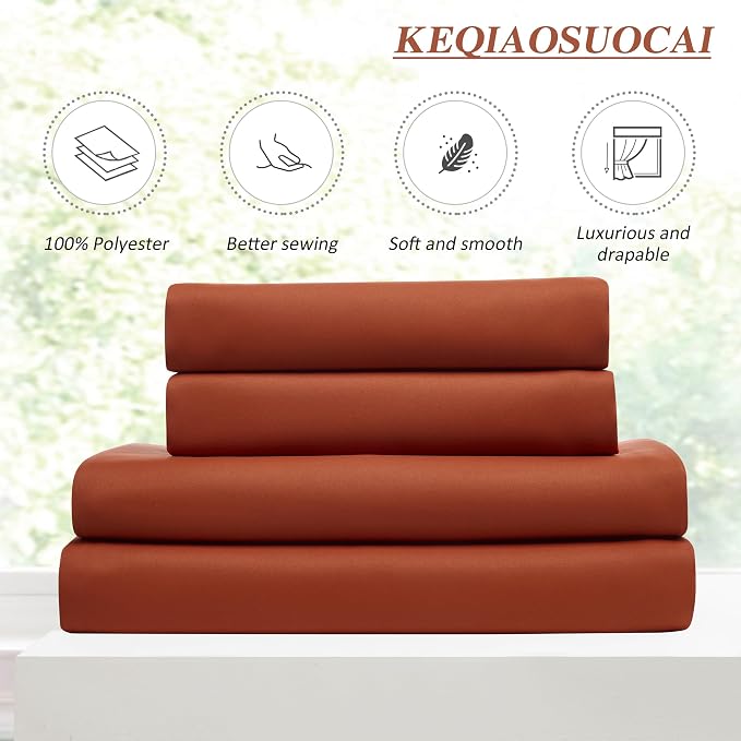 Burnt Orange Window Curtains 63 Inches Long, Block Out Room Darkening Insulated - Image 5