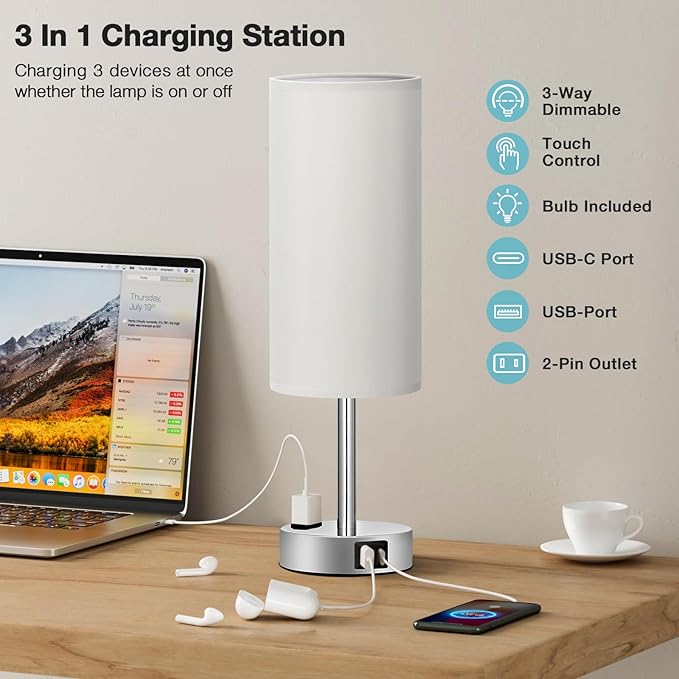 Light Grey Table Lamp for Nightstand - Image 3