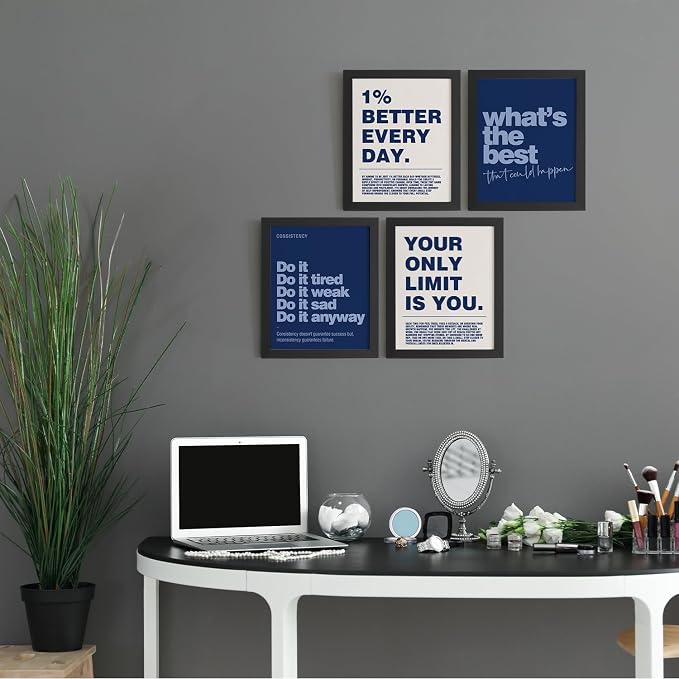 DSHFG Motivational Inspirational Office Wall Art Decor Prints 4Pcs | Navy Blue - Image 4