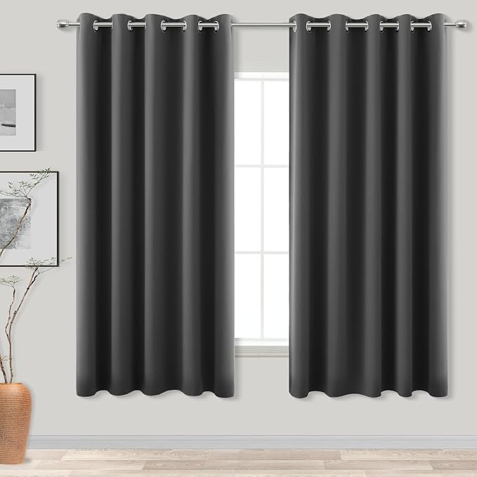 Dark Grey Blackout Room Darkening Curtains 60x63 Inch Length by KOUFALL