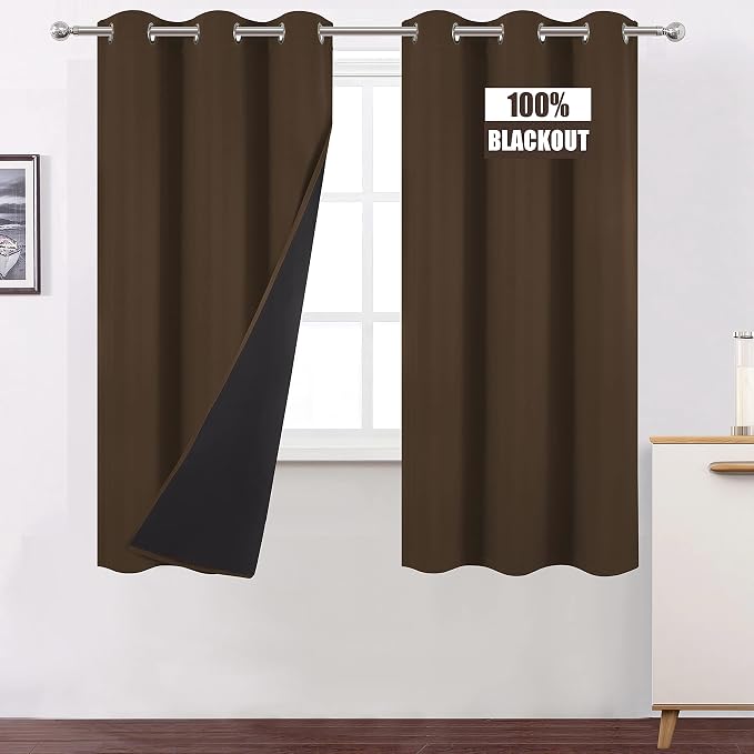 100% Blackout Curtains 40 x 63 Inch/Chocolate Brown Curtains 2 Panels by Lemomo