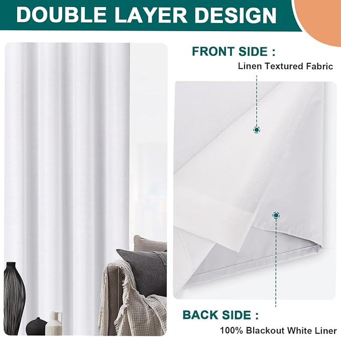 Diraysid 100% Blackout Curtains White Linen Curtains - Image 6