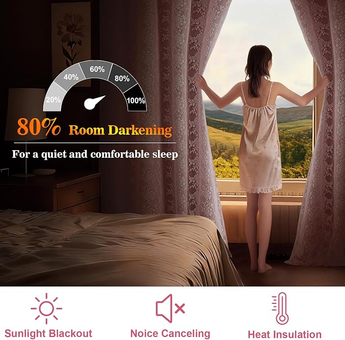 Yinhua Pink Curtains for Girls Room Double Layer Blackout Curtains for Bedroom - Image 3