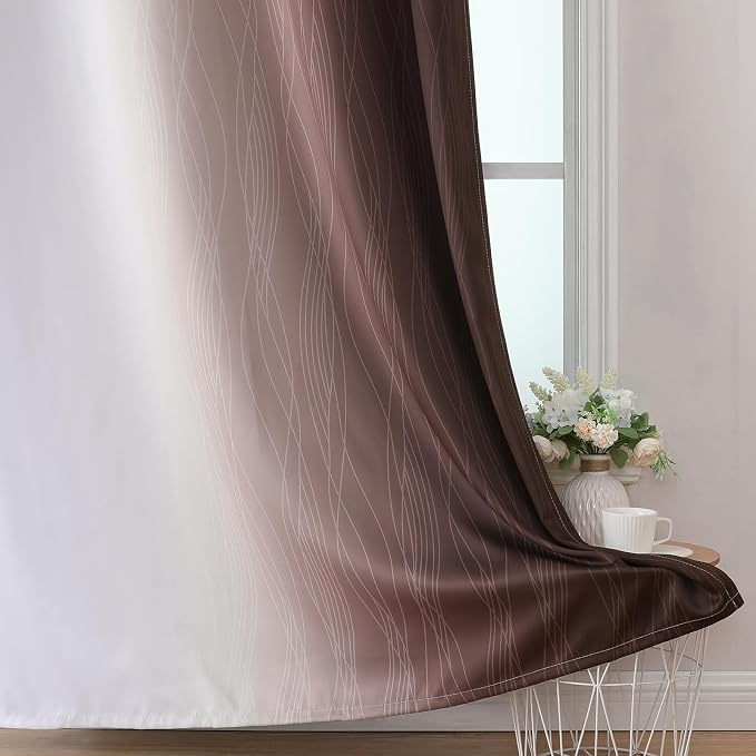 Brown and Greyish White Blackout Curtains 52Wx45L 2 Panels | Ombre Curtains - Image 6
