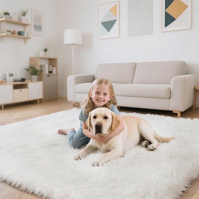 White 3x5 Area Rugs for Bedroom, Fluffy Shag Rug Small Rug Bedroom Carpet | - Image 5