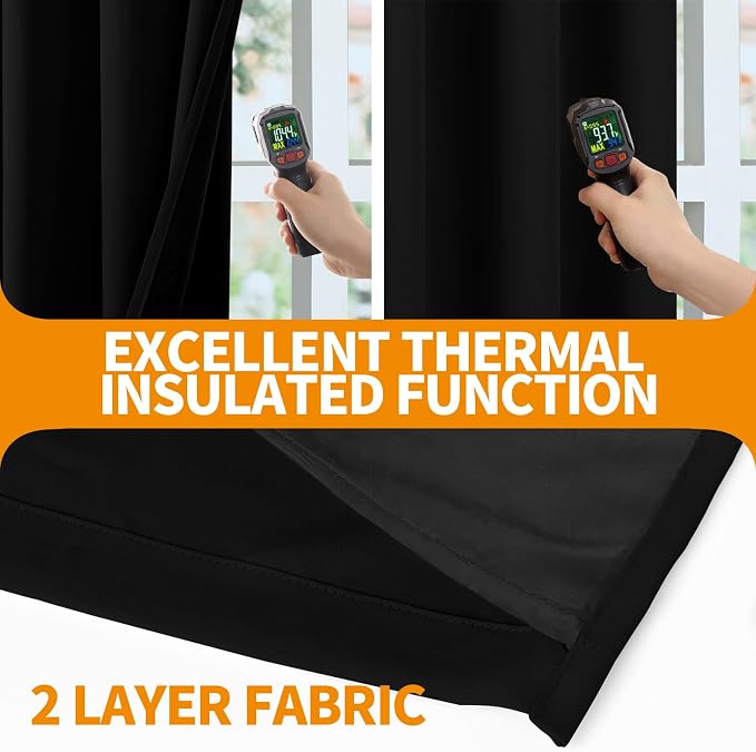 YoungsTex Short 100% Blackout Curtains 40 Inches Long, Thermal Insulated Black - Image 3