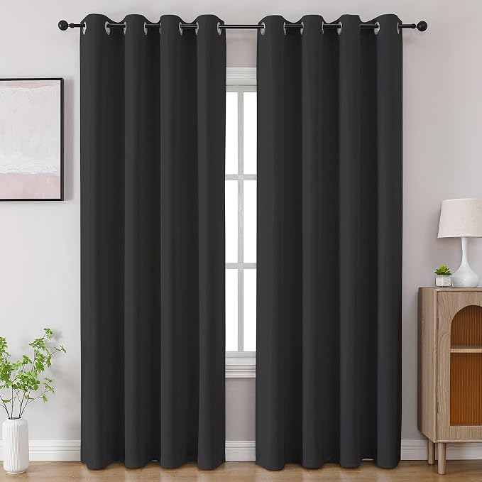 CUCRAF Dark Grey Blackout Curtains 90 inch Length 2 Panels Set, Room Darkening by CUCRAF