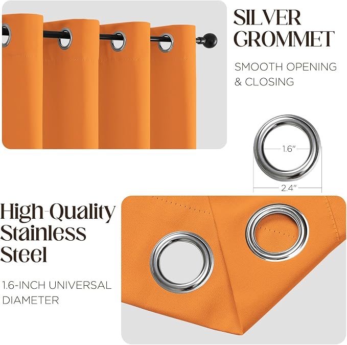 CUCRAF Orange Blackout Curtains 63 inch Length 2 Panels Set, Room Darkening - Image 2