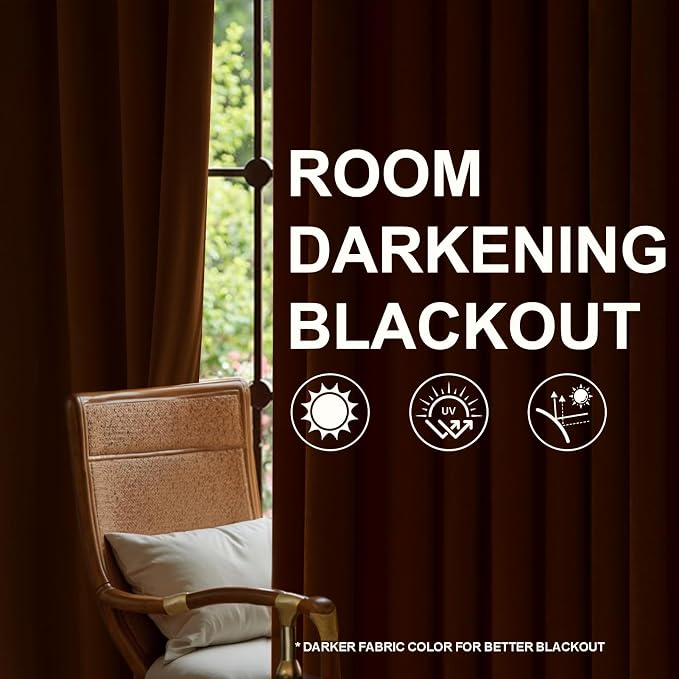 Burnt Orange Heavy Velvet Blackout Curtains, 108 Inches Long Pleated - Image 5