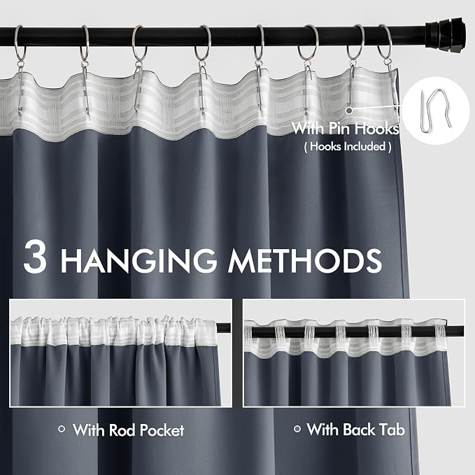 MIULEE Stone Blue Back Tab Blackout Curtains 52x102 Inch Long 2 Panels Set | - Image 3