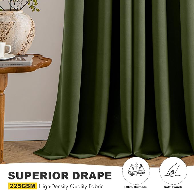 MIULEE Blackout Curtains for Bedroom 2 Panels 34 x 72 Inch Long Olive Green | - Image 5