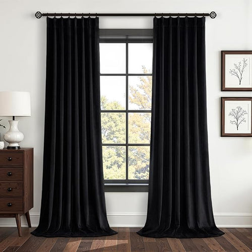 102 Inch Long Black Custom Velvet Blackout Curtains 2 Panels by Unknown