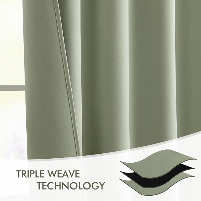 MIULEE Sage Green Back Tab Blackout Curtains 52x102 Inch Long 2 Panels Set | - Image 7