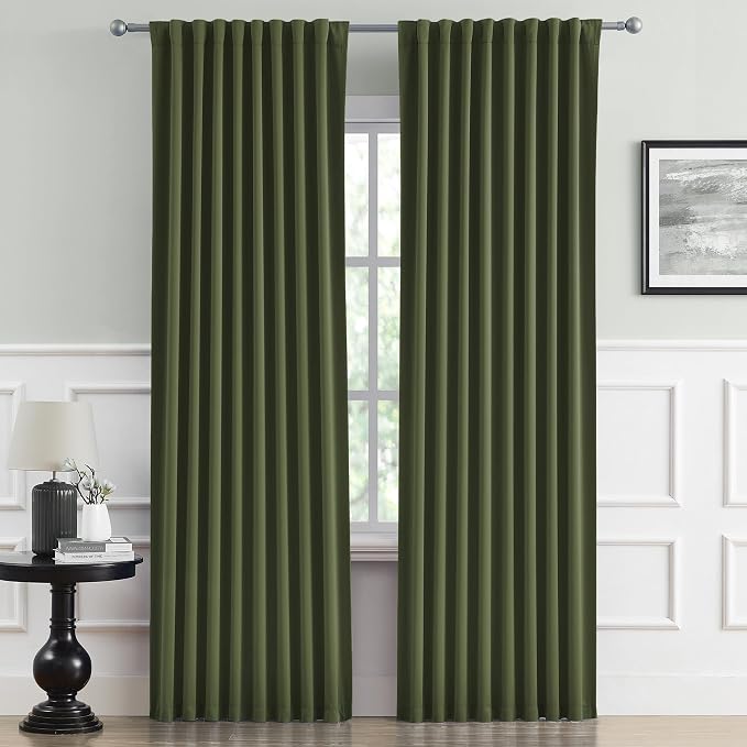 Olive Dark Green Curtains 90 Length 2 Panels, 52 by 90 Inches Long by DUALIFE