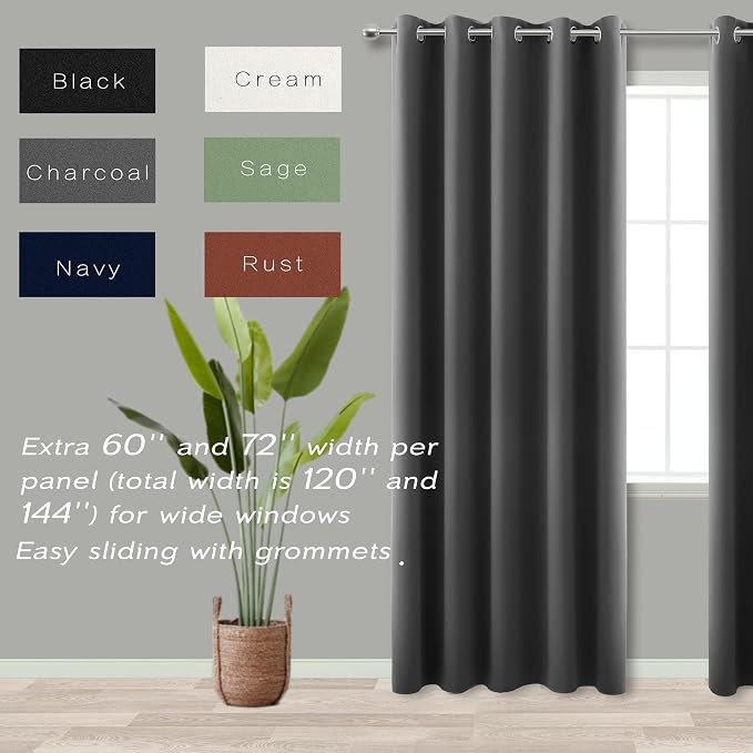 KOUFALL Blackout Curtains for Living Room 63 Inch Length, Extra Wide 72 Inches - Image 2